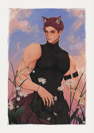 Style A Half Body + $20 Add-ons (detailed background + floral/greenery)